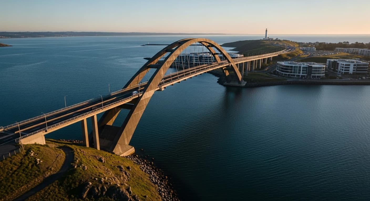Aerial view of a bridge symbolizing connection and progress